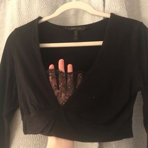 Black Long Sleeve Crop Top